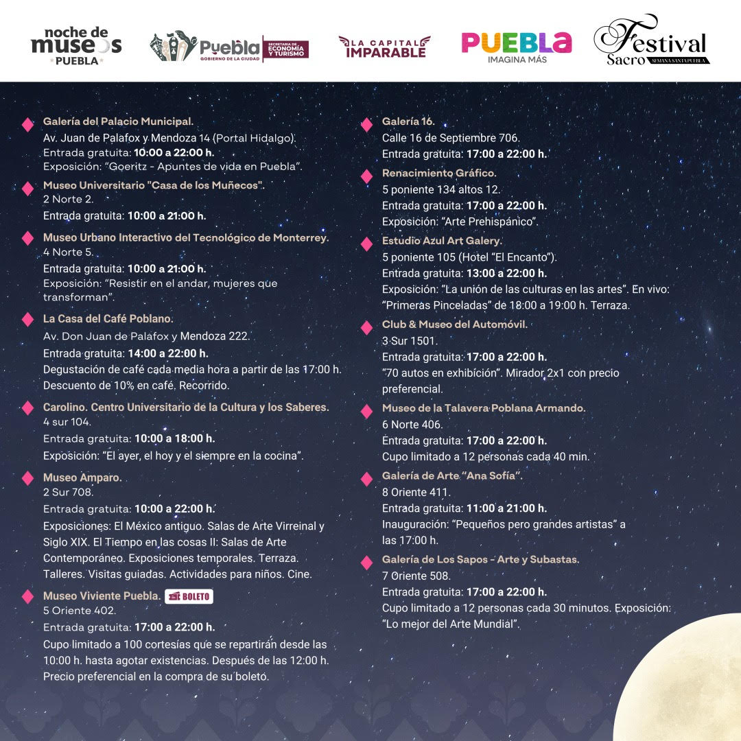 Invitan a la Tercera Noche de Museos 2025 en Puebla