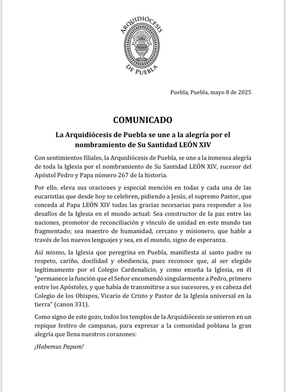 Puebla celebra al nuevo Papa León XIV