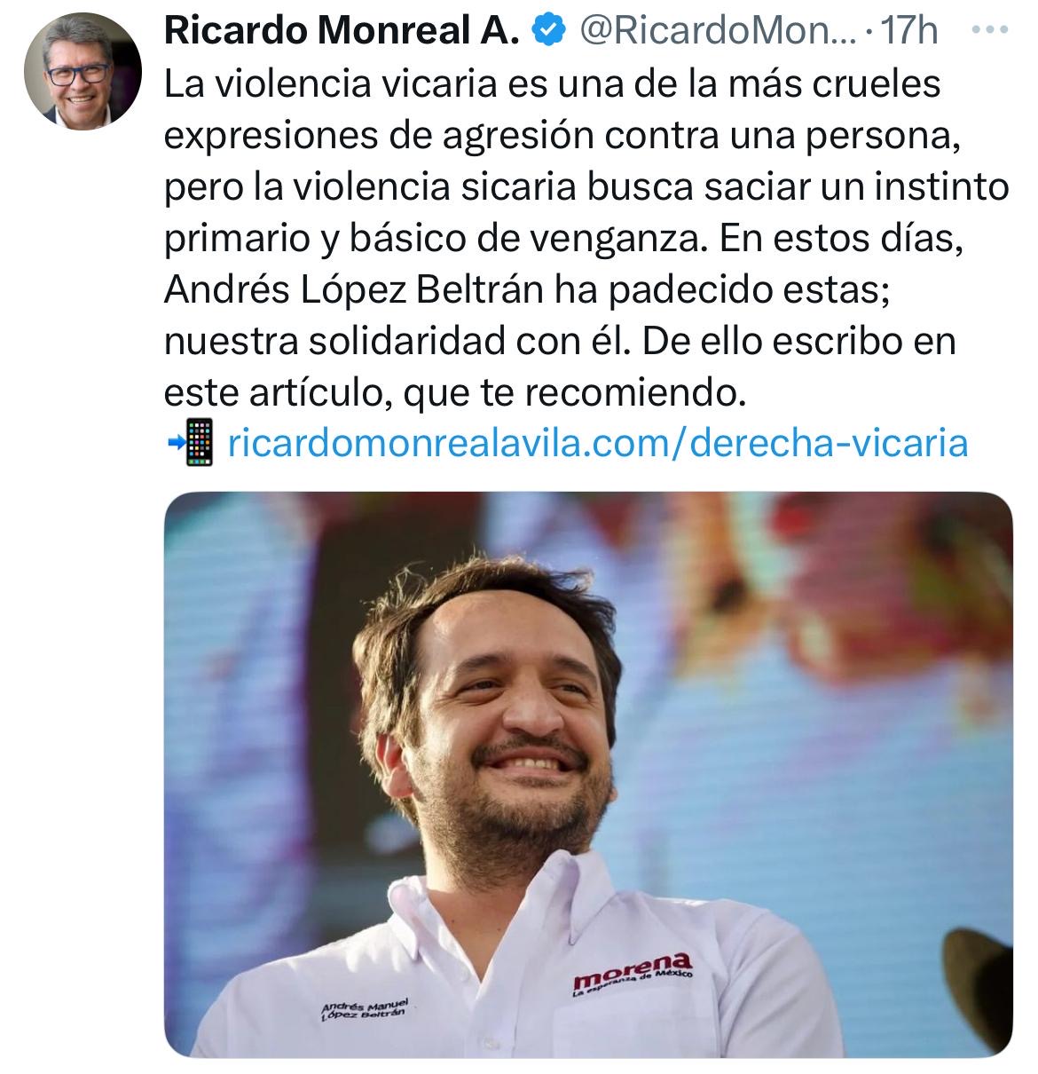 Ricardo Monreal levanta una polvareda al calificar de “violencia vicaria” los ataques que recibe el hijo de López Obrador